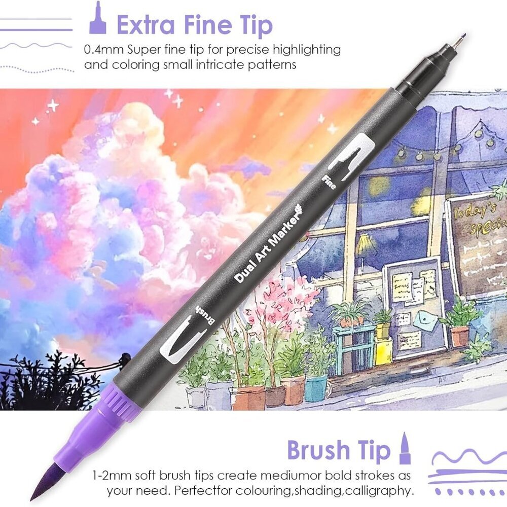 Double Brush Marker Pens, 72 Colors Art Markers Set with Fine Tip and Brush Tip - Picture 3 of 8
